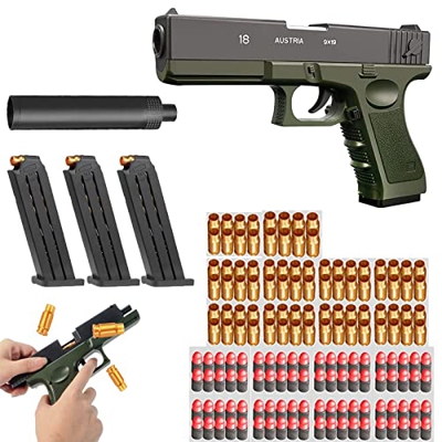 Yqz Shell Ejection Soft Bullet Toygun,Pistola de Juguete de Bala Suave con Cargador de Expulsión y Silenciador, Niños,Divertido Juego Al Aire Libre