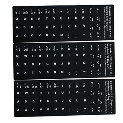 Yoyakie Pegatinas de Teclado Reemplazo Español No Transparente con Fondo Negro sobre Letras Blancas para computadoras portátiles Descriptores 3pcs, Pe