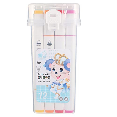 Ciieeo Marcadores de Artista de 12 Colores Marcadores de Arte de Doble Punta Pluma con Caja de Dibujo de Caja para Niños Pintura Artista Dibujante