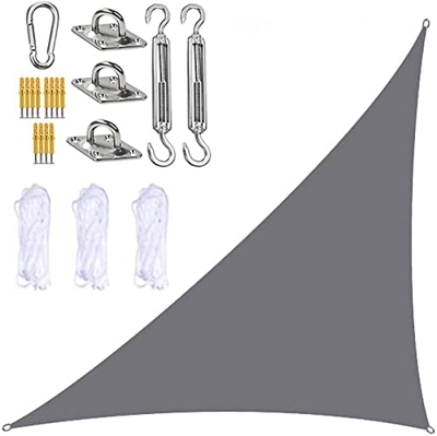 10 X 10 PIES Tienda de campaña Ángulo Recto Velas de Sombra Toldos Parasoles 4 Cuerdas de Amarre Kit de fijación de Servicio Pesado Lavable para Pisci