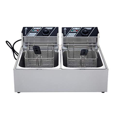 Cesta de freidora Comercial, freidora Comercial de Grasa Profunda de Acero Inoxidable de 6 l, freidora eléctrica de Cocina de un Solo Tanque con Tapa  en oferta