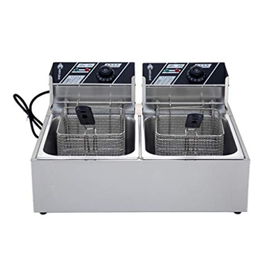 Cesta de freidora Comercial, freidora Comercial de Grasa Profunda de Acero Inoxidable de 6 l, freidora eléctrica de Cocina de un Solo Tanque con Tapa 