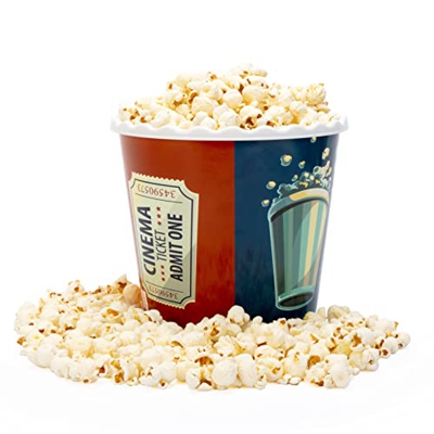 Juego de recipientes de plástico reutilizables para palomitas de maíz y palomitas de maíz para noche de cine, lavable en el lavavajillas (sin BPA, 1 p