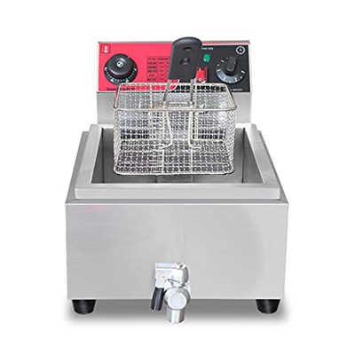 Cesta para freidora Comercial, freidora eléctrica 6L 2500W Freidora Individual con Filtro de Aceite, freidora Comercial con función de termostato y Te