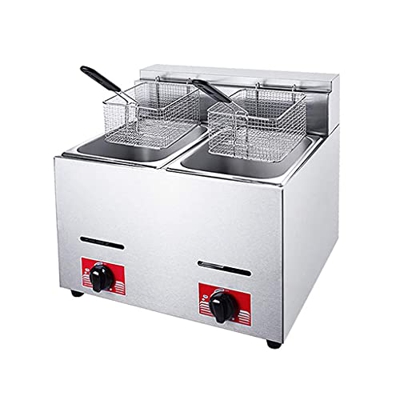 Cesta para freidora de Grasa Comercial, freidora de Gas de encimera de 12L Freidora de Doble Chip con Tapa de Cesta Tanque extraíble de Acero Inoxidab
