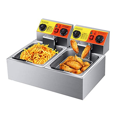 Cesta para freidora de Grasa Comercial, freidora Profunda de 5000 W Freidora eléctrica Comercial, freidora de Grasa Profunda de Doble Tanque de 12 l F