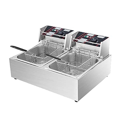 Cesta para freidora Comercial, freidora Freidora eléctrica Comercial de 10 l con Cesta de Acero Inoxidable y Cubierta Superior Control de Temperatura 