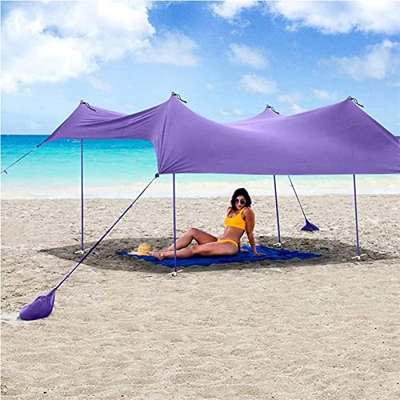 Tienda Tents Gigante Beach 10x10 pies con 4 postes de aluminio y tapete de playa portátiles Ligero Pop up Tienda para viajes de camping pesca diversió