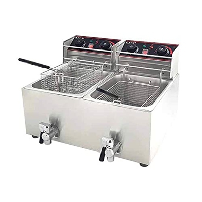 Cesta de freidora Comercial, freidora Comercial de Grasa Profunda Freidora eléctrica de Doble Cilindro de Acero Inoxidable, freidora eléctrica de Gras