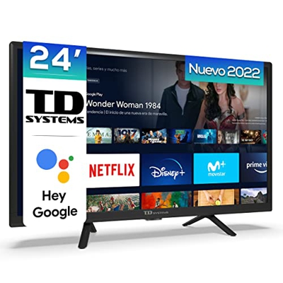 TD Systems - Smart TV Hey Google Official Assistant - Televisores 24 Pulgadas, Control por Voz, Chromecast, 2X HDMI, USB. 3 años de garantía - K24DLC1