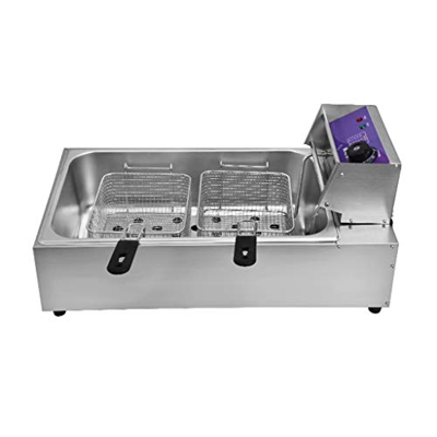 Cesta para freidora Comercial, freidora eléctrica de Acero Inoxidable de 6 l/12 l con cestas extraíbles y limitador de Temperatura para Uso Comercial 