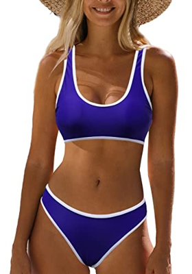 NLAND Mujer de Deportivo Chaleco Bikini Top Traje de Establece Dos Acolchadas de Playa Traje de Baño con Braguitas Conjunto de Bikini(Azul Marino,S)