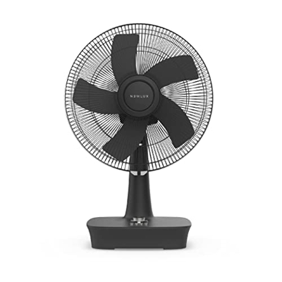 Newlux - Ventilador de sobremesa Desk W500 con 5 Aspas (Ø 40cm), 3 Velocidades, Oscilación 90º y Temporizador 60min. Ventilador de Mesa Grande Abatibl