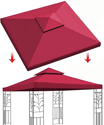 10'x10' Portátil Paraguas de Sombra de Sol 2 Niveles Gazebo Impermeable Rojo Toldo Superior de Repuesto UV30+ 200g/m2 para Eventos Fiestas de Boda Esp