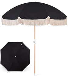 GGQQ 6 PIES Sombrilla de Madera para terraza con Fleco 8 Resorte Sombrilla de Playa Poste de Acero de Color y Costillas de Acero Sun albergues para la precio