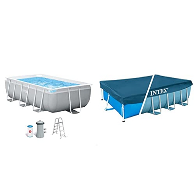 Intex 26784NP - Piscina Rectangular Prism Frame intex 300x175x80 cm con depuradora + 28037 - Cobertor Piscina Rectangular Prism Frame 400x200 cm