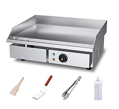 INTHEL Placa de Plancha eléctrica Placa calefactora Plana, Placa calefactora de Acero Inoxidable sartén eléctrica para Uso doméstico fácil de Limpiar 