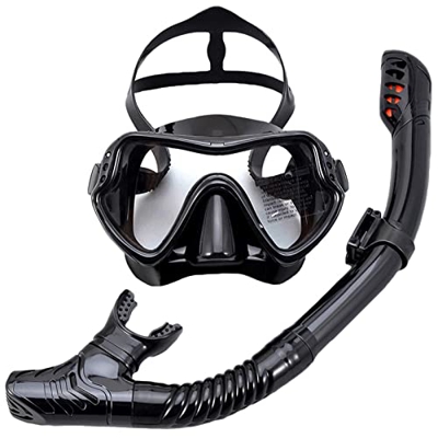 JZRH Juego de esnórquel, máscara de buceo con vidrio templado antivaho, máscara de esnórquel con tapa seca a prueba de fugas, adecuada para esnórquel,