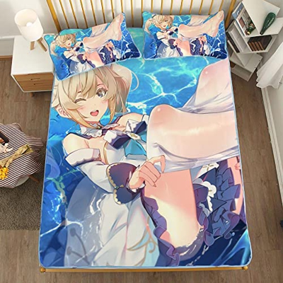 ACOSDARY Impacto de Genshin: Bárbara Pantimedias Blancas mojadas Colchón, Microfibras de impresión 3D Alfombrilla de Seda de Hielo de Anime, Almohadil