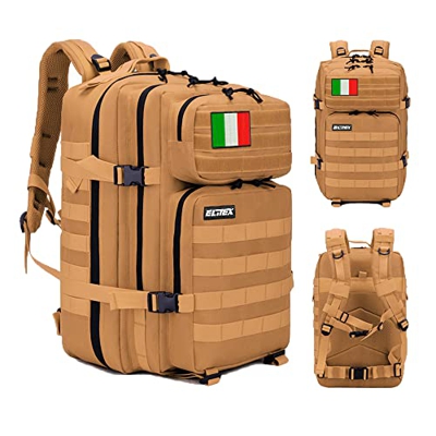 ELITEX Mochila 45L Táctica Militar Bandera Italia Impermeable Deportiva Aire Libre Bolsillos Gimnasio Portatil Oxford 900D (Khaki)