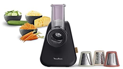 Moulinex Eco respect DJ77EN - Rallador de alimentos Eco Respect de plástico reciclado, 200 W, 3 conos para cortar en rodajas, tiras o ralla, directo a