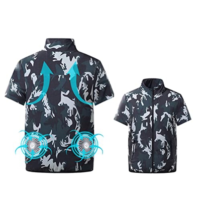 KUMADAI Camisetas de Refrigeración Manga Corta Chaquetas de Enfriamiento Ropa de Aire Acondicionado Portátil Camiseta Ventilador Protección Solar Cami