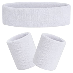 FACATH Conjunto de banda para el sudor de color blanco, conjunto de muñequeras de tela de rizo, ejercicio atlético, baloncesto, muñequera, diademas en oferta