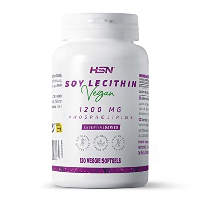 Lecitina de Soja 2400 MG de HSN | 120 Perlas Vegetales ALTO contenido en Fosfolípidos | Lecitina de Soja NO Modificada Genéticamente, Apto Vegano, Sin