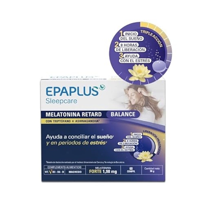 EPAPLUS SLEEPCARE MELATONIA RETARD BALANCE CON TRIPTOFANO Y ASHWAGANDHA 60 COMPRIMIDOS