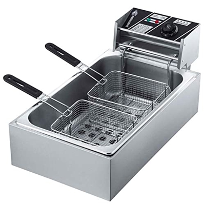 LBSI Freidora de Aceite Eléctrica Comercial de 3200W 12L de Acero Inoxidable Freidora de Patatas Fritas Alitas de Pollo Máquina de Fritura Rápida de A
