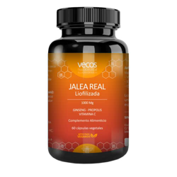 Vecos | Jalea Real Pura Liofilizada 1000 mg con Vitamina C, ginseng y Própolis | Aumenta la Energía y Vitalidad | Reduce el Cansancio y la Fatiga | Re características