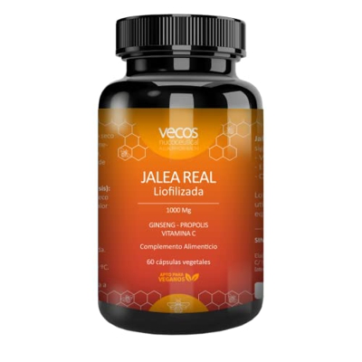 Vecos | Jalea Real Pura Liofilizada 1000 mg con Vitamina C, ginseng y Própolis | Aumenta la Energía y Vitalidad | Reduce el Cansancio y la Fatiga | Re
