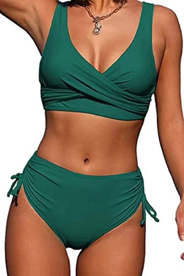 Joligiao Mujer Conjunto de Bikini Cintura Alta Fruncido Traje de Baño Dos Piezas Twisted Bañador de Baño Bikini Bottoms Control de Vientre Ropa de Pla