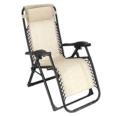 Acan Tradineur - Tumbona Plegable de Acero, reclinable, reposacabezas Acolchado, Tejido Resistente. Color Beige. 90 x 66 x 108 cm.