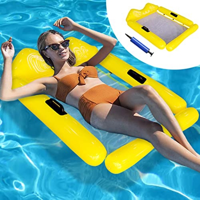 Hamaca Flotante, Hamaca de Agua, Hamaca Flotante Piscina Adulto, 4 en 1 Hamaca Inflable, Tumbona Flotante Piscina, con Bomba de Aire, Colchoneta Pisci