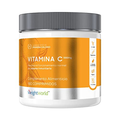 Vitamina C 1000 mg Alta Dosis - 180 Comprimidos Veganos, Suplemento Natural de Vitamina C Pura, Contribuye al Funcionamiento del Sistema Inmunitario y