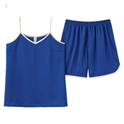 Pijama Mujer, Pijamas De Seda Suave Y Transpirable Camisola Azul Real De Color Sólido Pantalones Calientes Conjuntos De Ropa De Salón Acogedores Casua características