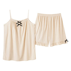 Pijama Mujer, Pijama De Algodón Suave Y Transpirable Pajarita Camisola Beige Pantalones Calientes Casual Acogedor Loungewear Conjuntos Ropa De Verano  precio