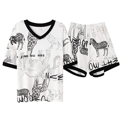 Pijama Mujer Sexy, Pijamas Suaves Y Transpirables Elefante Animal Camiseta Pantalones Calientes Conjuntos De Ropa De Salón De Algodón Novedad Ropa De  en oferta