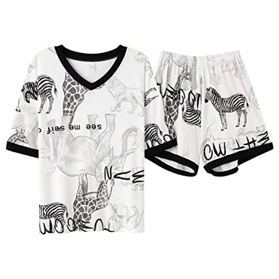 Pijama Mujer Sexy, Pijamas Suaves Y Transpirables Elefante Animal Camiseta Pantalones Calientes Conjuntos De Ropa De Salón De Algodón Novedad Ropa De 
