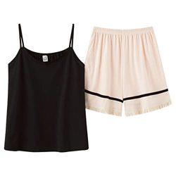 Pijama Mujer, Pijama De Algodón Suave Y Transpirable Camisola Negra Pantalones Calientes Beige Conjuntos De Ropa De Salón Acogedores Casuales Ropa De  en oferta