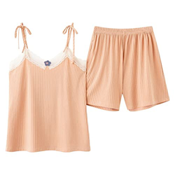 Pijama Mujer Verano, Pijama De Encaje De Seda Suave Y Transpirable Camisola De Albaricoque De Color Sólido Pantalones Calientes Conjuntos De Ropa De S características