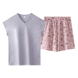 Pijama Mujer, Pijamas De Algodón Suave Y Transpirable Flor Rosa Pantalones Calientes Chaleco Morado Top Casual Acogedor Ropa De Salón Conjuntos Ropa D características