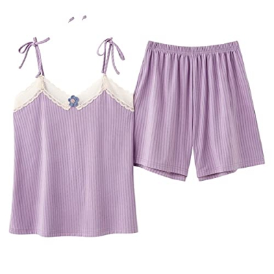 Pijama Mujer Sexy, Pijamas De Encaje De Seda Suave Y Transpirable Camisola Púrpura De Color Sólido Pantalones Calientes Conjuntos De Ropa De Salón Aco