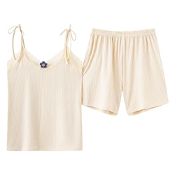 Pijama Mujer, Pijamas De Encaje De Seda Suave Y Transpirable Camisola Beige De Color Sólido Pantalones Calientes Conjuntos De Ropa De Salón Acogedores características