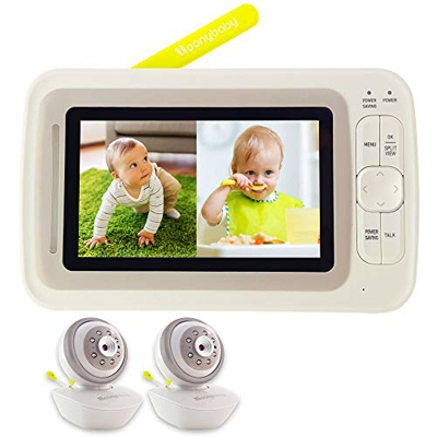 Cámara Vigilancia Bebe, Moonybaby Split 60-2 Vigilabebés - Intercomunicador Bebe, Visión Nocturna Gran Angular, Pantalla Dividida, 2,4 GHz,Sensor de T