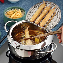 LBSI Freidora con Termómetro y Tapa 304 Acero Inoxidable Cocina Tempura Freidora Sin Aceite Sartén Freidora Fácil de Limpiar (Size : 20cm) precio