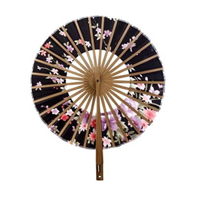 Murezima Fan de Viento Redondo Fan de bambú Seda Flor de Estilo japonés Ventilador de Mano Plegable Ventilador No.4 Ventilador