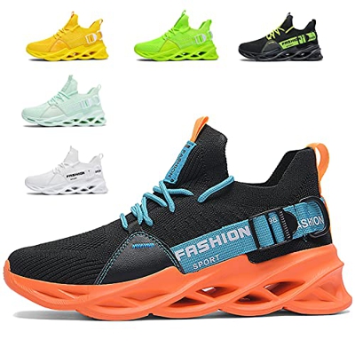 Zapatillas de Deportes Hombre Mujer Zapatos Deportivos Running Zapatillas para Correr Ligero y con Estilo Negro Blanco Gris Dorado G133 Black Orange 4