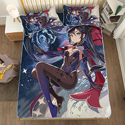 ACOSDARY Impacto de Genshin: Mona Cielo Estrellado Colchón, Microfibras de impresión 3D Alfombrilla de Seda de Hielo de Anime, Almohadilla de enfriami